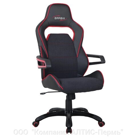 Кресло компьютерное BRABIX Nitro GM-001, ткань, экокожа, черное, вставки красные, 531816 от компании ООО  "Компания АЛТИС-Пермь" - фото 1