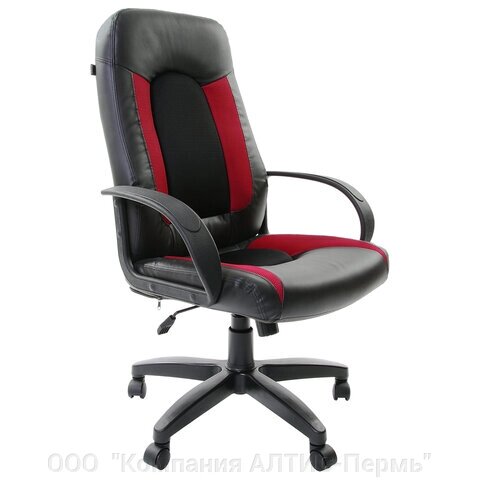 Кресло офисное BRABIX Strike EX-525, экокожа черная, ткань черная/бордовая, TW, 531379