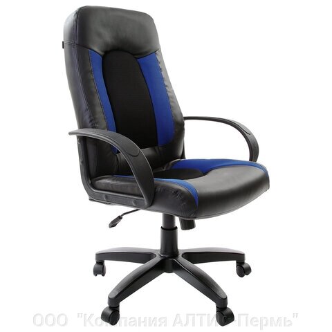 Кресло офисное BRABIX Strike EX-525, экокожа черная, ткань черная/синяя, TW, 531380 от компании ООО  "Компания АЛТИС-Пермь" - фото 1