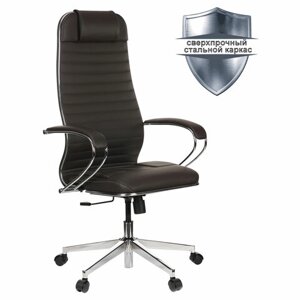 Кресло офисное МЕТТА К-6 хром, экокожа, сиденье и спинка мягкие, темно-коричневое