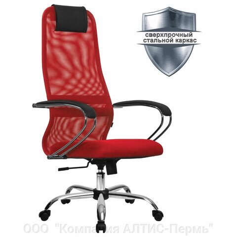 Кресло офисное МЕТТА SU-B-8 хром, ткань-сетка, сиденье мягкое, красное от компании ООО  "Компания АЛТИС-Пермь" - фото 1