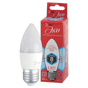 Лампа светодиодная ЭРА, 8(55) Вт, цоколь Е27, свеча, нейтральный белый, 25000 ч, ECO LED B35-8W-4000-E27