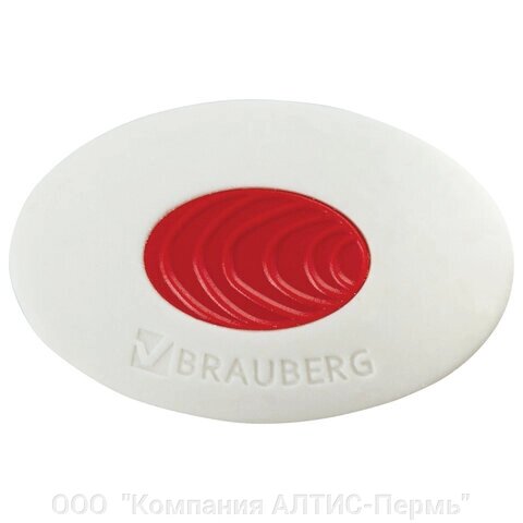 Ластик BRAUBERG Oval PRO, 40х26х8 мм, овальный, красный пластиковый держатель, 229560 от компании ООО  "Компания АЛТИС-Пермь" - фото 1