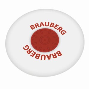 Ластик BRAUBERG Universal, 30х30х8 мм, белый, круглый, красный пластиковый держатель, 222472