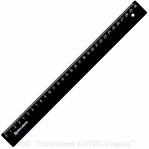 Линейка пластик 30 см, BRAUBERG, непрозрачная, черная, 210612 от компании ООО  "Компания АЛТИС-Пермь" - фото 1