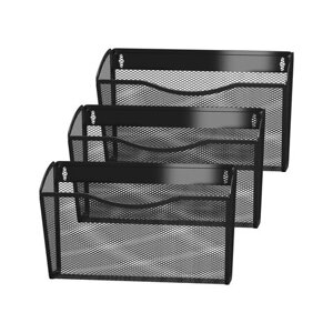 Лотки для бумаг настенные BRAUBERG Germanium, 3 штуки, А4, 215х355х95 мм, металл, черные, 237968
