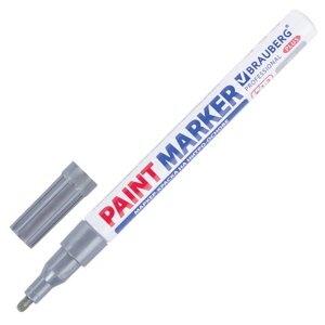 Маркер-краска лаковый (paint marker) 2 мм, серебряный, нитро-основа, алюминиевый корпус, brauberg professional PLUS,