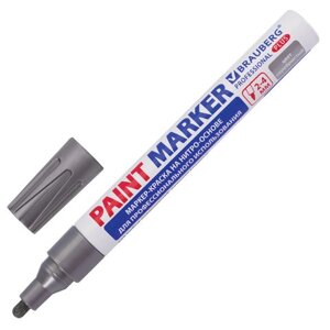Маркер-краска лаковый (paint marker) 4 мм, серебряный, нитро-основа, алюминиевый корпус, brauberg professional PLUS,