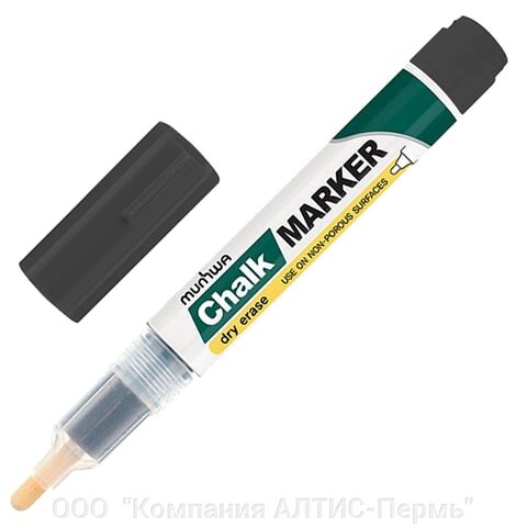 Маркер меловой MUNHWA Chalk Marker, 3 мм, ЧЕРНЫЙ, сухостираемый, для гладких поверхностей, CM-01 от компании ООО  "Компания АЛТИС-Пермь" - фото 1