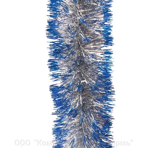 Мишура 1 штука, диаметр 70 мм, длина 2 м, серебро с синими кончиками от компании ООО  "Компания АЛТИС-Пермь" - фото 1