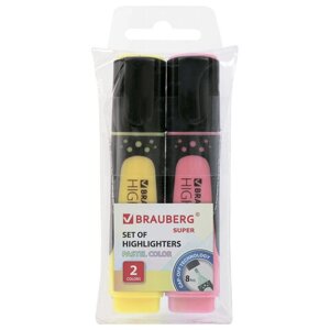 Набор текстовыделителей brauberg 2 шт., ваниль/пастельный розовый, SUPER pastel, линия 1-5 мм, 151754