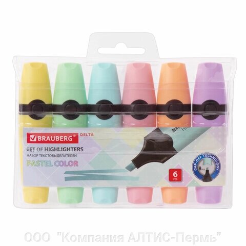 Набор текстовыделителей BRAUBERG 6 шт., АССОРТИ, DELTA PASTEL, линия 1-5 мм, 151736 от компании ООО  "Компания АЛТИС-Пермь" - фото 1