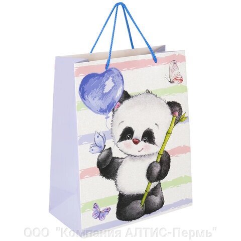 Пакет подарочный (1 штука) 26x13x32 см, ЗОЛОТАЯ СКАЗКА Lovely Panda, глиттер, белый с голубым, 608241 от компании ООО  "Компания АЛТИС-Пермь" - фото 1
