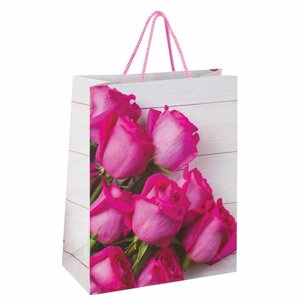 Пакет подарочный (1 штука) 26x13x32 см, ЗОЛОТАЯ СКАЗКА Розовые розы, ламинированный, 606582
