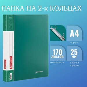 Папка на 2 кольцах BRAUBERG Стандарт, 25 мм, зеленая, до 170 листов, 0,8 мм, 221613