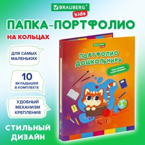 Папка-портфолио дошкольника КОШЕЧКА, 4 кольца, 20 файлов, 10 вкладышей, 7БЦ матовая, BRAUBERG KIDS, 115237