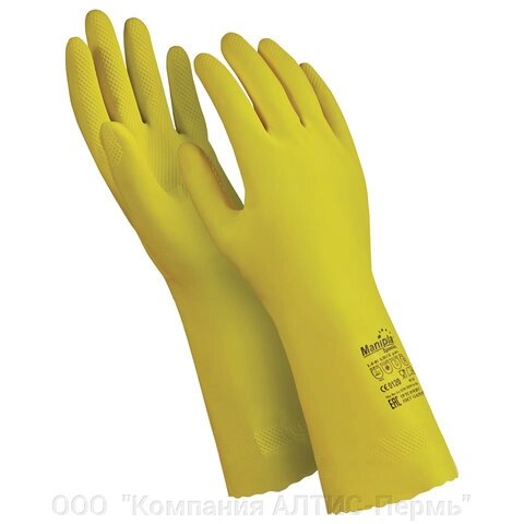 Перчатки латексные MANIPULA Блеск, хлопчатобумажное напыление, размер 10-10,5 (XL), желтые, L-F-01 от компании ООО  "Компания АЛТИС-Пермь" - фото 1