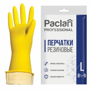 Перчатки МНОГОРАЗОВЫЕ латексные PACLAN Professional, хлопчатобумажное напыление, размер L (большой), желтые, вес 50 г