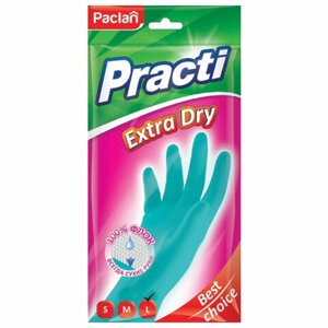Перчатки МНОГОРАЗОВЫЕ резиновые PACLAN Extra Dry, хлопчатобумажное напыление, 100% флок, размер L (большой) синие, вес