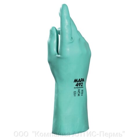 Перчатки нитриловые MAPA Ultranitril 492, хлопчатобумажное напыление, размер 10 (XL), зеленые от компании ООО  "Компания АЛТИС-Пермь" - фото 1