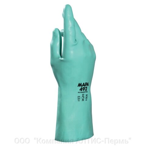 Перчатки нитриловые MAPA Ultranitril 492, хлопчатобумажное напыление, размер 9 (L), зеленые от компании ООО  "Компания АЛТИС-Пермь" - фото 1