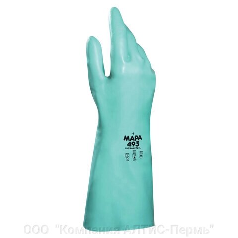 Перчатки нитриловые MAPA Ultranitril 493, хлопчатобумажное напыление, размер 8 (M), зеленые от компании ООО  "Компания АЛТИС-Пермь" - фото 1