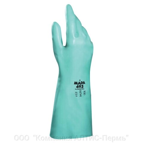 Перчатки нитриловые MAPA Ultranitril 493, хлопчатобумажное напыление, размер 9 (L), зеленые от компании ООО  "Компания АЛТИС-Пермь" - фото 1