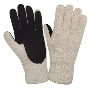 Перчатки шерстяные АЙСЕР, утепленные со спилковыми накладками, р-р 11 (XXL), бежевые/черные, ПЕР701