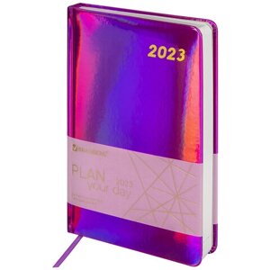 Ежедневник датированный 2023 А5 138x213 мм BRAUBERG Holiday, под кожу, зеркальный, фиолетовый, 114025