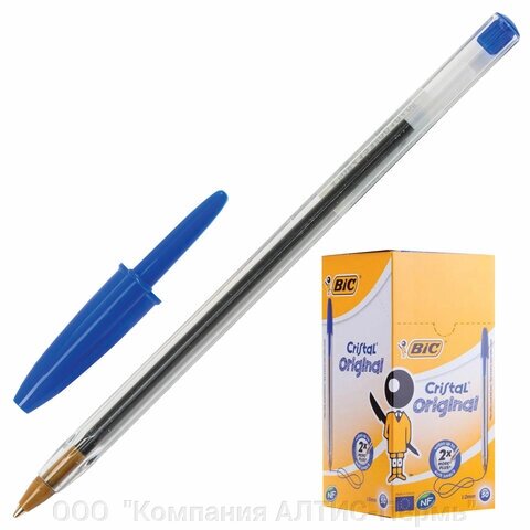 Ручка шариковая BIC Cristal, СИНЯЯ, корпус прозрачный, узел 1 мм, линия письма 0,32 мм, 847898 - акции