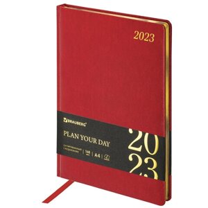 Ежедневник датированный 2023 БОЛЬШОЙ ФОРМАТ 210х297 мм А4, BRAUBERG Iguana, красный, 113912