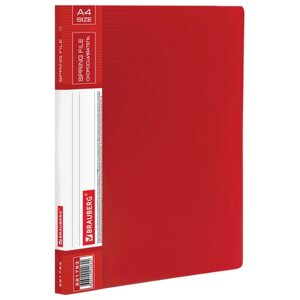 Папка с металлическим скоросшивателем и внутренним карманом BRAUBERG Contract, красная, до 100 л., 0,7 мм,