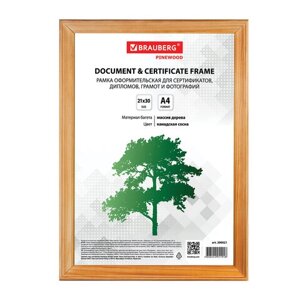 Рамка 21х30 см, дерево, багет 18 мм, BRAUBERG HIT, канадская сосна, стекло, 390021