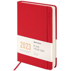 Ежедневник датированный 2023 А5 138x213 мм BRAUBERG Flap, красный, 114150