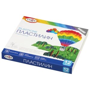 Пластилин классический ГАММА Классический, 12 цветов, 240 г, со стеком, картонная упаковка, 281033