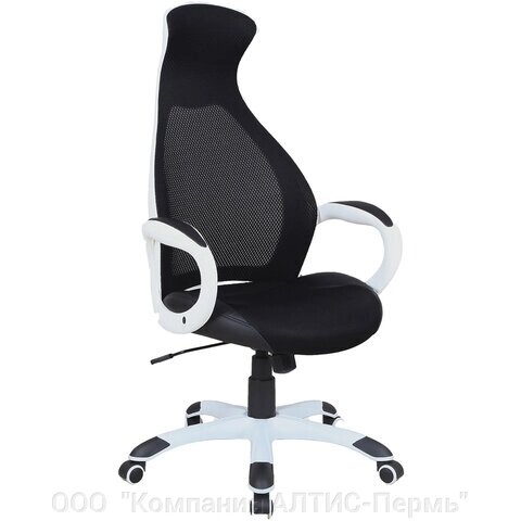Кресло офисное BRABIX PREMIUM Genesis EX-517, пластик белый, ткань/экокожа/сетка черная, 531573 - интернет магазин