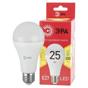 Лампа светодиодная ЭРА, 25(200) Вт, цоколь Е27, груша, теплый белый, 25000 ч, LED A65-25W-2700-E27