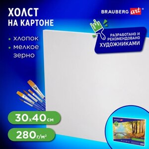 Холст на картоне BRAUBERG ART CLASSIC, 30*40см, грунтованный, 100% хлопок, мелкое зерно, 190621