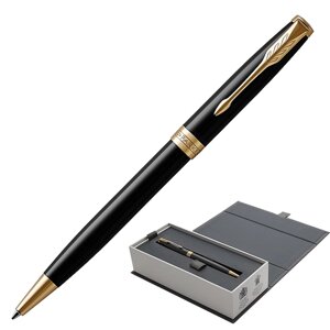 Ручка шариковая PARKER Sonnet Core Lacquer Black GT, корпус черный глянцевый лак, позолоченные детали, черная, 1931497