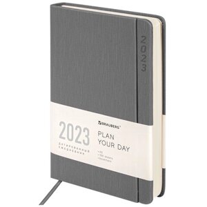 Ежедневник датированный 2023 А5 138x213 мм BRAUBERG Flap, серый, 114151