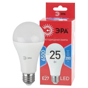 Лампа светодиодная ЭРА, 25(200) Вт, цоколь Е27, груша, холодный белый, 25000 ч, LED A65-25W-6500-E27