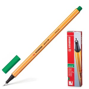 Ручка капиллярная (линер) STABILO Point, ЗЕЛЕНАЯ, корпус оранжевый, линия письма 0,4 мм, 88/36