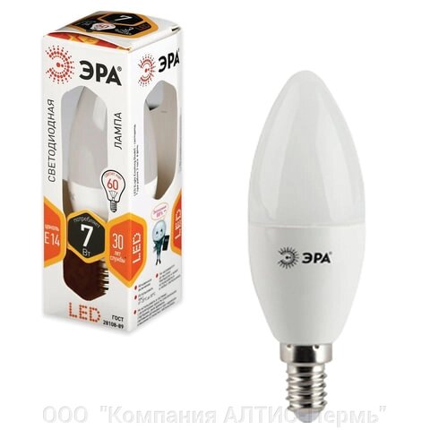 Лампа светодиодная ЭРА, 7 (60) Вт, цоколь E14, свеча, теплый белый свет, 30000 ч., LED smd. B35-7w-827-e14 - обзор