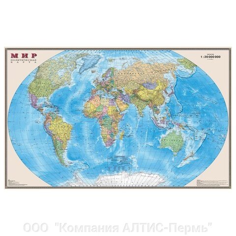 Карта настенная Мир. Политическая карта, М-1:20 млн., размер 156х101 см, ламинированная, 634 - характеристики