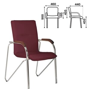 Кресло для приемных и переговорных Samba (дерево 1.023), хромированный каркас, кожзам бордовый V-25