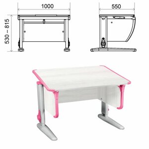 Стол-парта регулируемый ДЭМИ СУТ. 43, 1000х550х530-815 мм, серый каркас, пластик розовый, рамух белый (КОМПЛЕКТ)