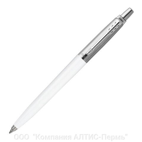 Ручка шариковая PARKER Jotter Plastic CT, корпус белый, детали из нержавеющей стали, синяя, R0032930 - Россия