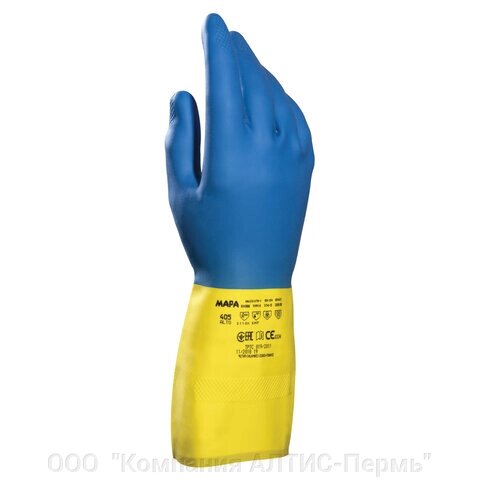 Перчатки латексно-неопреновые MAPA Duo Mix/Alto 405, хлопчатобумажное напыление, размер 8 (M), синие/желтые - доставка