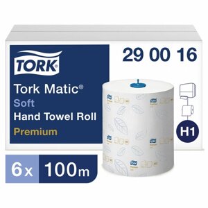 Полотенца бумажные рулонные TORK (Система H1) Matic, комплект 6 шт., Premium, 100 м, 2-слойные, белые, 290016