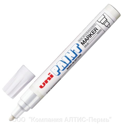 Маркер-краска лаковый (paint marker) UNI Paint, 2,2-2,8 мм, БЕЛЫЙ, нитро-основа, алюминиевый корпус - акции